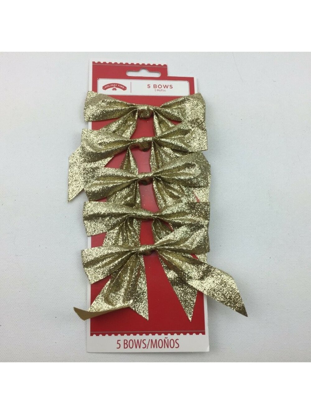 Holiday Time Christmas Bows 5 Count Indoor Decor Gold Glitter Sparkles